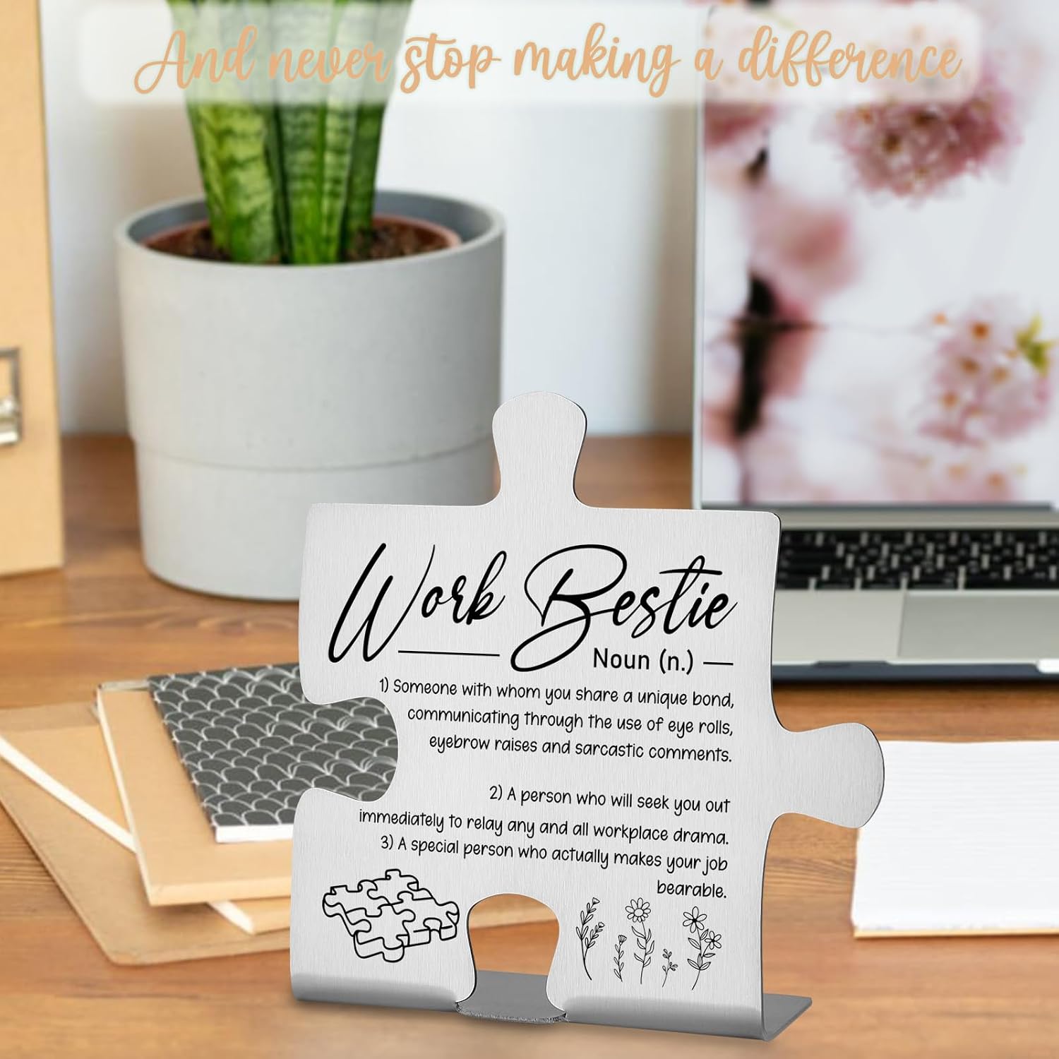 Work Bestie Desk Sign for Coworker Friend Colleague, Puzzle Plaque Thank You Gift for Women Men, Funny Office Decor, Appreciation Keepsake for Boss Day Birthday EDD95 image 4