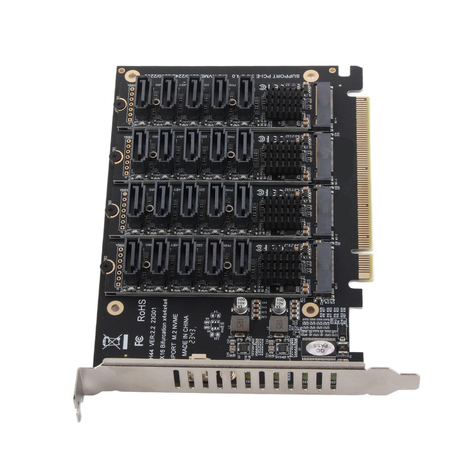 Generic Karta rozszerzeń PCIE X16 4-portowy M.2 NVME do Adaptera z Chipem JMB585 Obsługa Prędkości 32 Gb/s do Przechowywania Danych w Komputerze Stacjonarnym