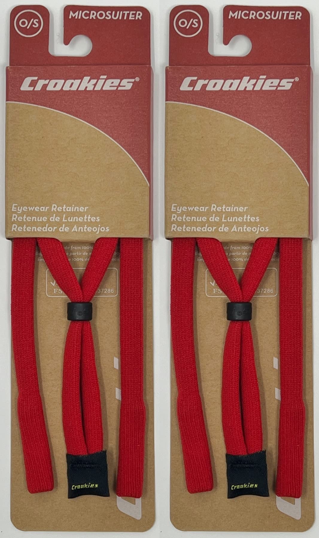 Croakies Micro Suiter Eyewear Retainer, Sm. 2-5mm - Red (2-Pack)