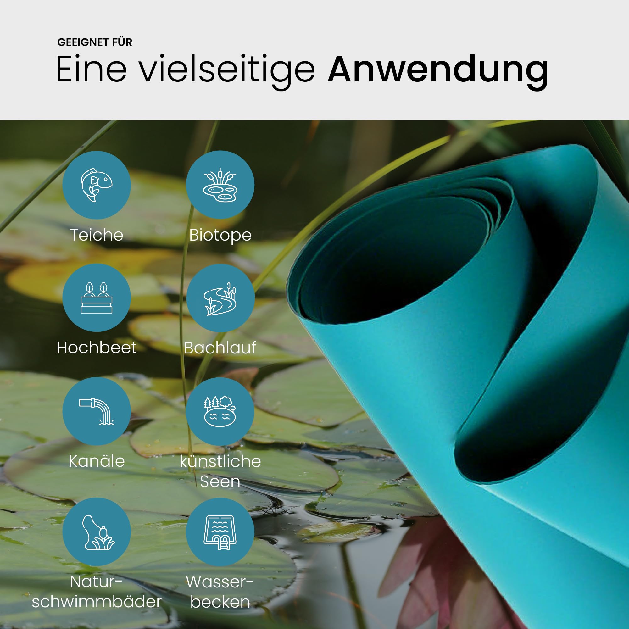 TeichVision - Premium PVC Teichfolie türkisblau - Stärke 1 mm - 2 m x 1,5 m/PVC Folie türkisblau geeignet für Teiche, Biotope, Naturschwimmbäder