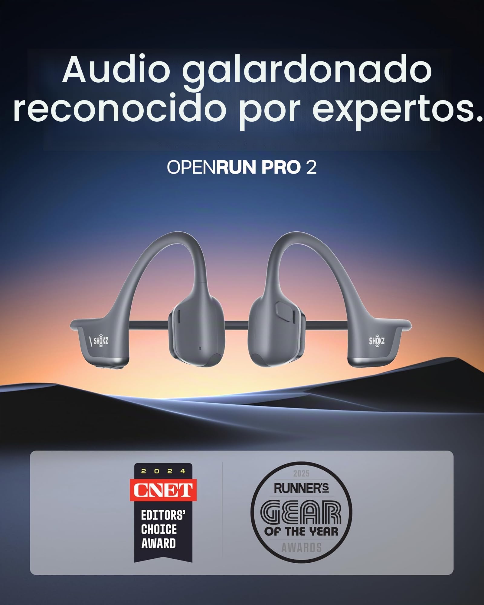 SHOKZ OpenRun Pro 2 - Auriculares deportivos de conducción ósea de oreja abierta, con diadema, resistentes al sudor, auriculares de entrenamiento, seguros, inalámbricos, ajuste cómodo, graves