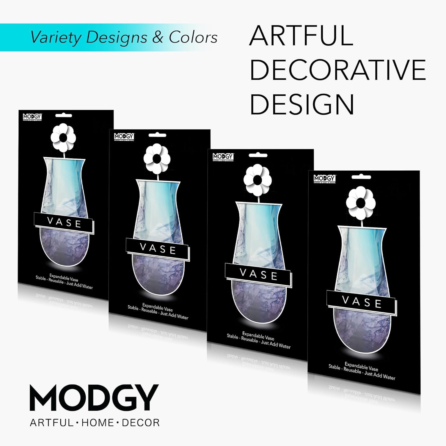 MODGY Collapsible and Expandable Flower Vase Plastic Decorative Modern Vases for Flowers Centerpieces Dining Table Decor Living Room Wedding Office, Love Noir 4 Pack