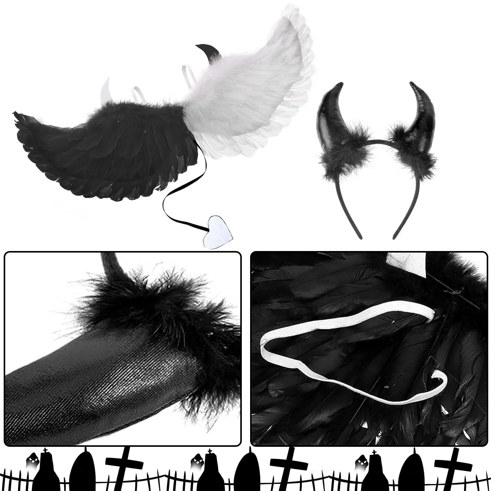 Alas de Ángel y Disfraz de Diablo - Diadema de Cuernos, Tenedor, Plumas - Para Adultos, Carnaval, Mardi Gras, Fiesta Temática Alas de Ángel y Disfraz de Diablo - Diadema de Cuernos, Tenedor, Plumas - Para Adultos, Carnaval, Mardi Gras, Fiesta Temática