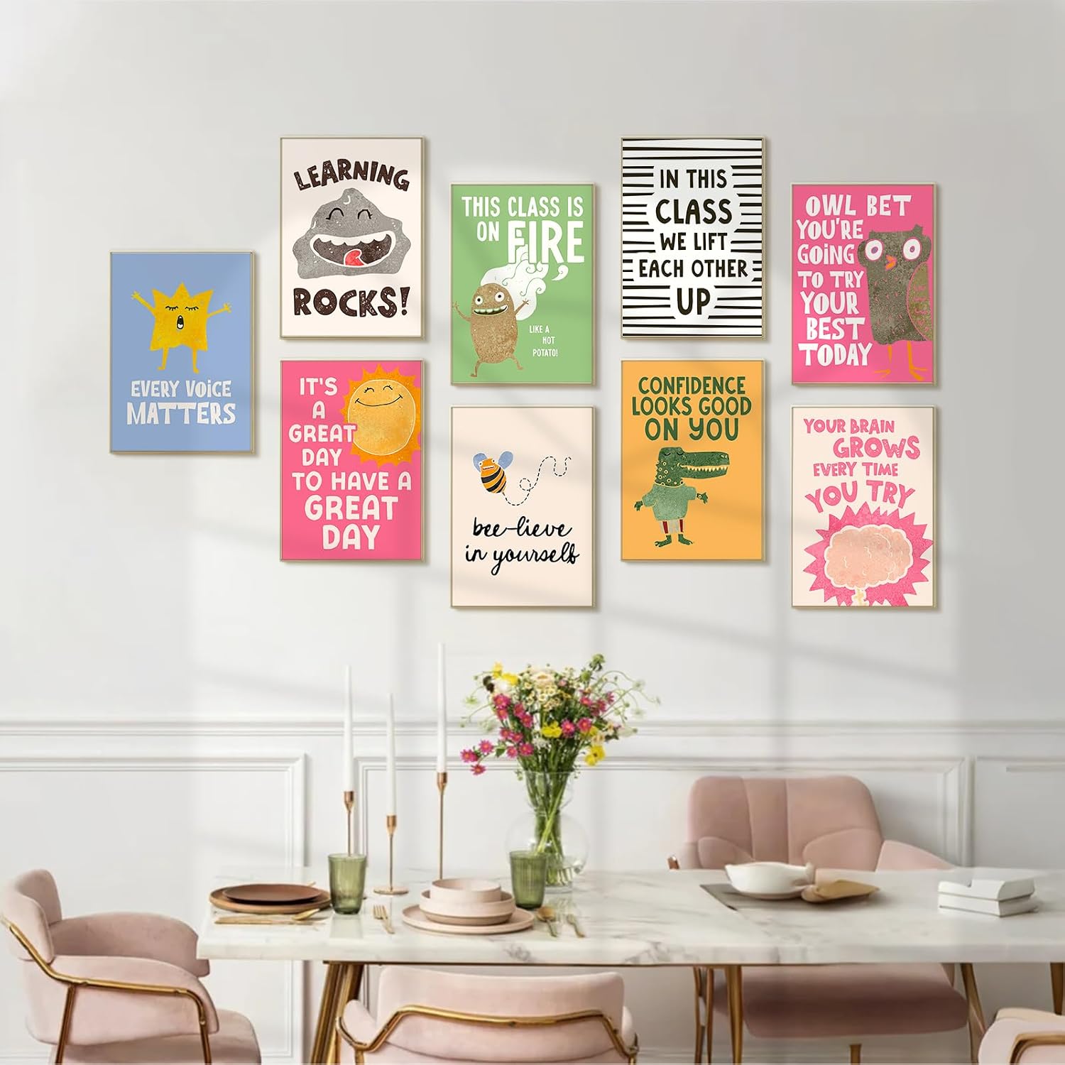 Cute Classroom Wall Art Inspirational Canvas Poster Positive Affirmations Wall Decor Growth Mindset Prints Kids Children Classroom Pictures Inspirational Quotes Artwork for School 8x10x9 Inch Unframed