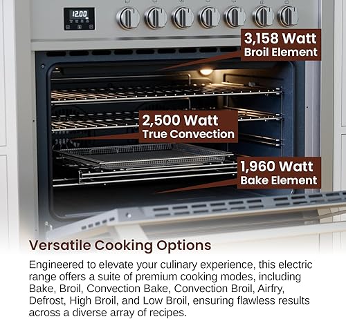Miniatura 6 de Rangaire RRE361TS Cocina Eléctrica de 36" con Horno y Temporizador - Acero Inoxidable, Quemadores de Estufa Infrarrojos, Convección Verdadera,