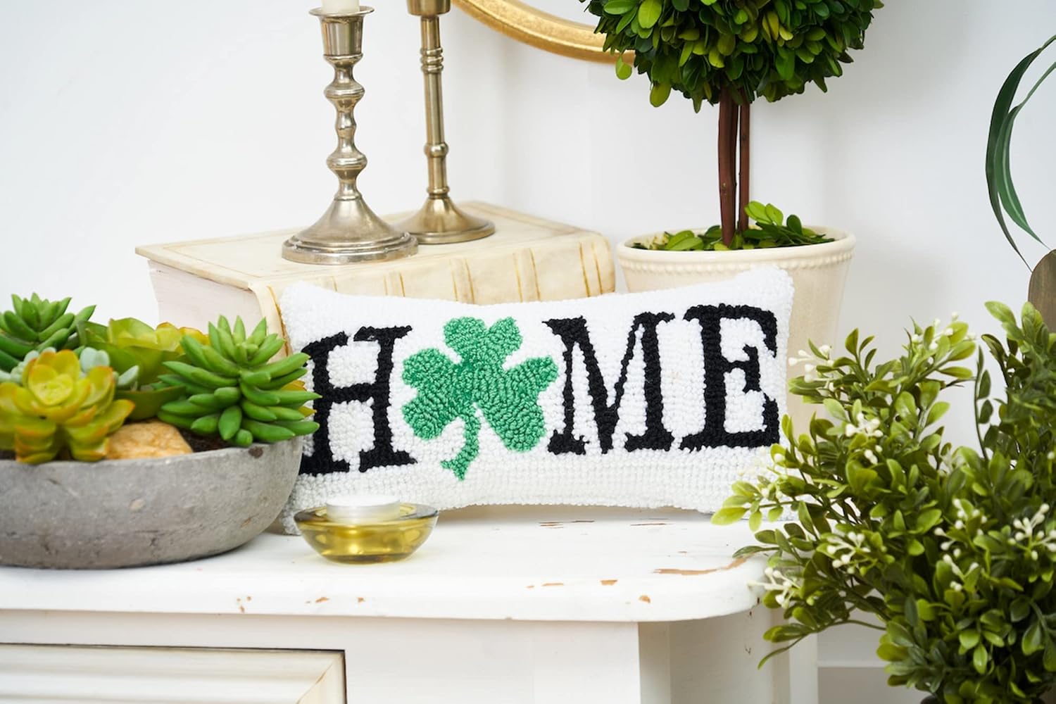 C&F Home 3 Leaf Clover Home Shamrock Hooked Small Petite Mini Accent Pillow 6" x 12" St Paddys Day Ireland Irish Spring Springtime Home Living Room Sofa Couch Chair Bed Bedroom Decor Decoration 6" x