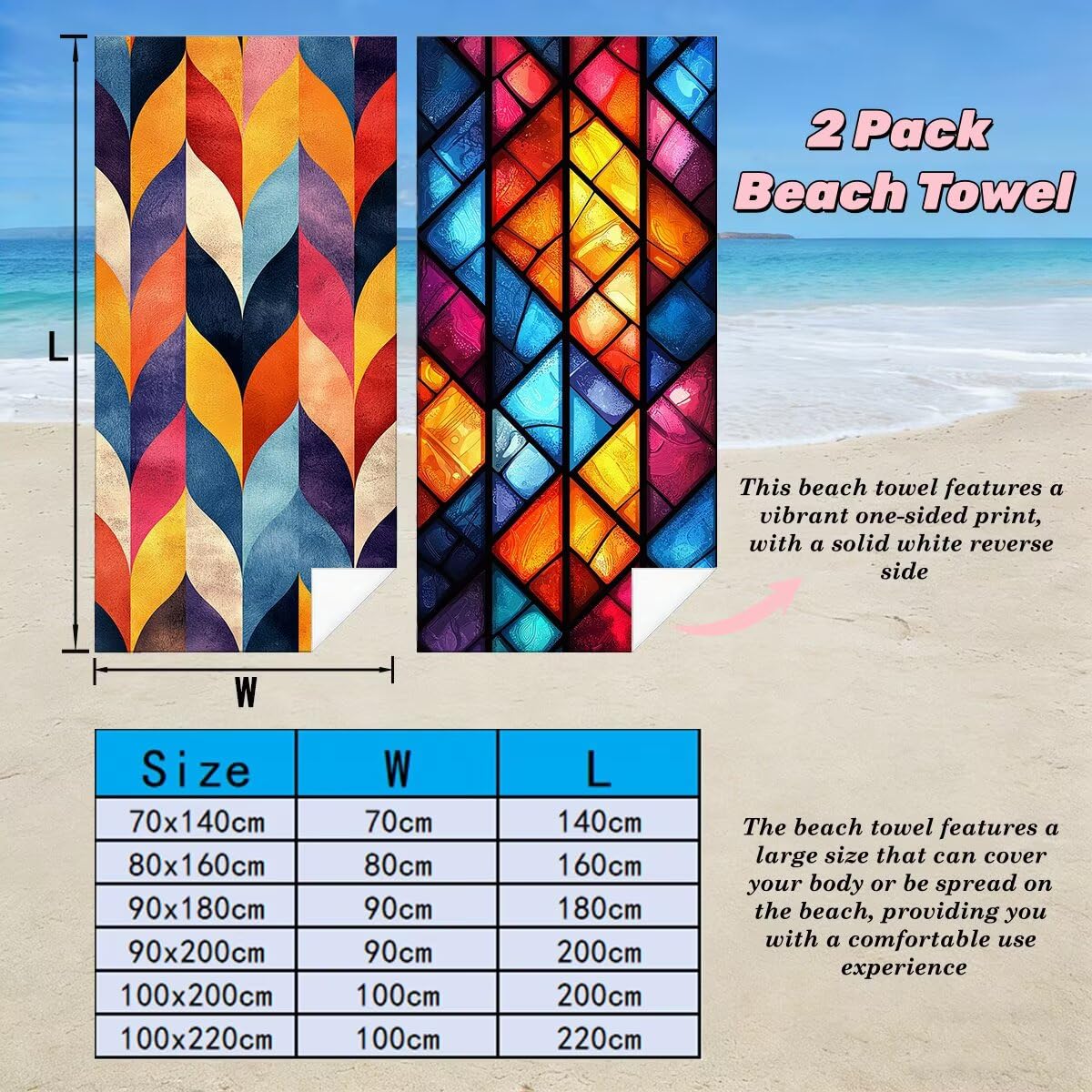 Juego de 2 Toalla Playa Grande 90x180 cm, Secado Rapido Toalla Microfibra Gimnasio, Antiarena Toallas de Playa Retro, Grande Ligera Compacta Toallas Microfibra Mujer Hombre para Viaje Piscina -5062