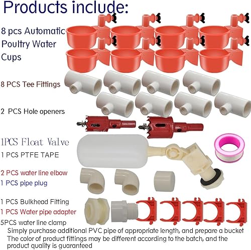 Miniatura 2 de Juego completo de vasos de agua para pezones de pollo automáticos y accesorios en T de PVC de 1/2 pulgada, alimentador de tubería, bebedero para