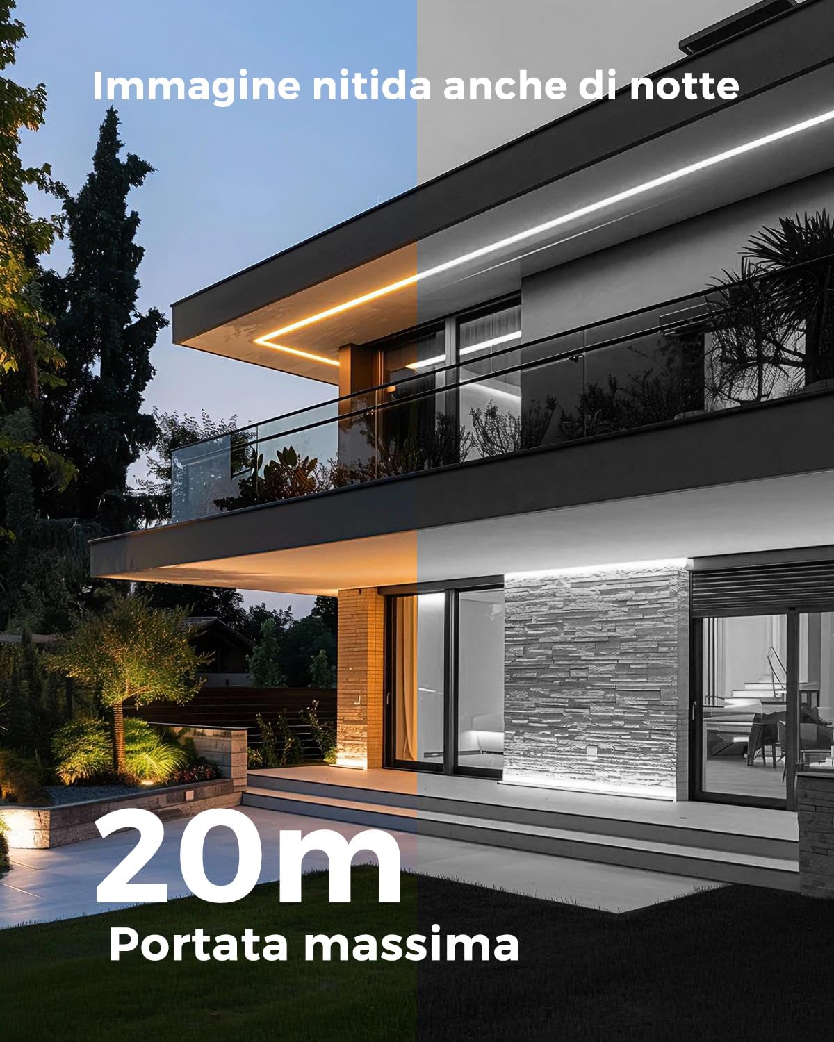 Reobiux 2K Telecamera Wi-Fi Esterno, 360° PTZ Videocamera Sorveglianza Esterno con Doppia Lente, Colori Visione Notturna, Tracciamento Automatico, Registrazione 24/7, IP66