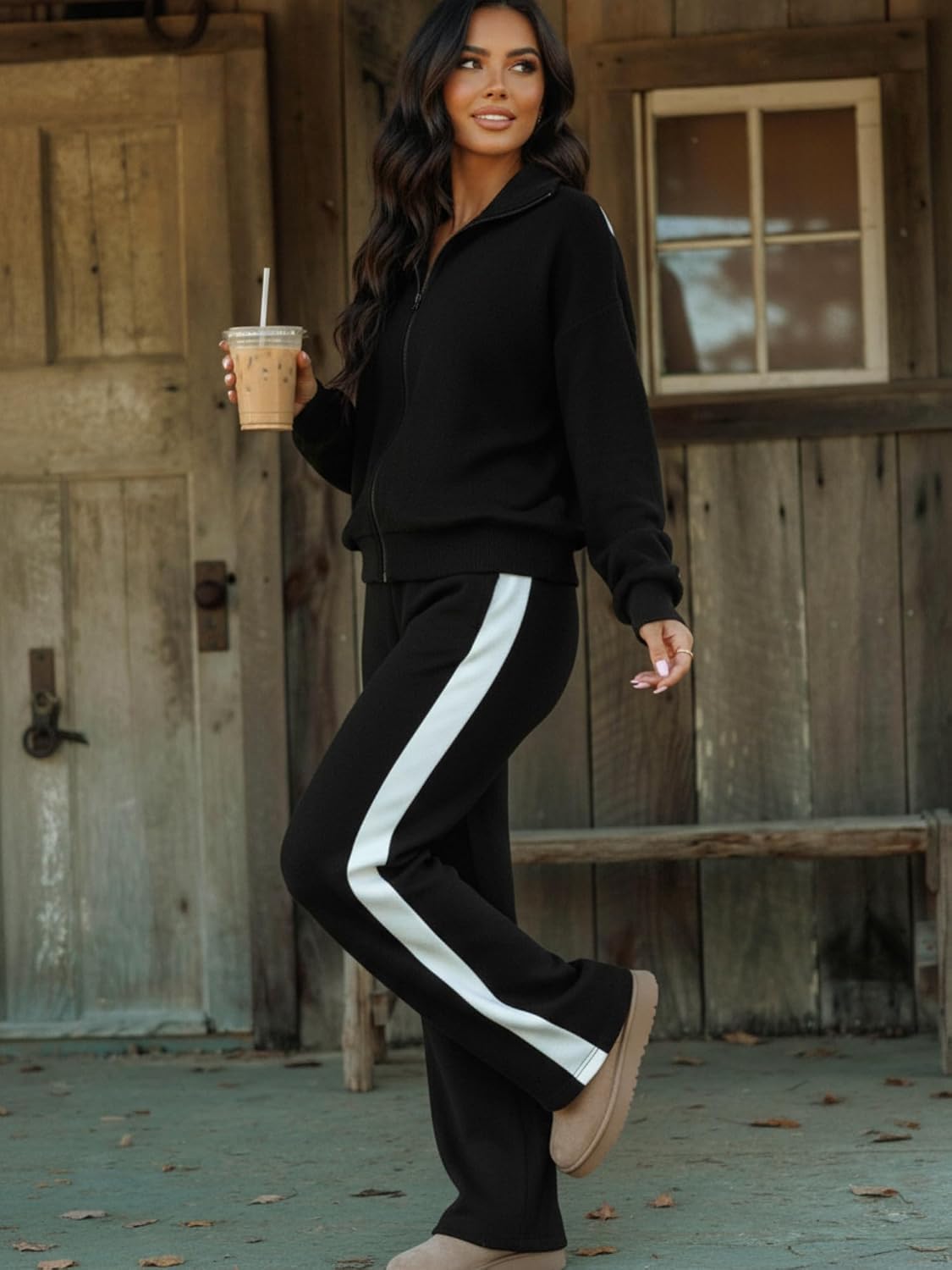 ZAFUL 2 Piece Sets for Women Homewear Sweatsuit Long Sleeve Cropped Tracksuit for Travel Airport Casual outfits