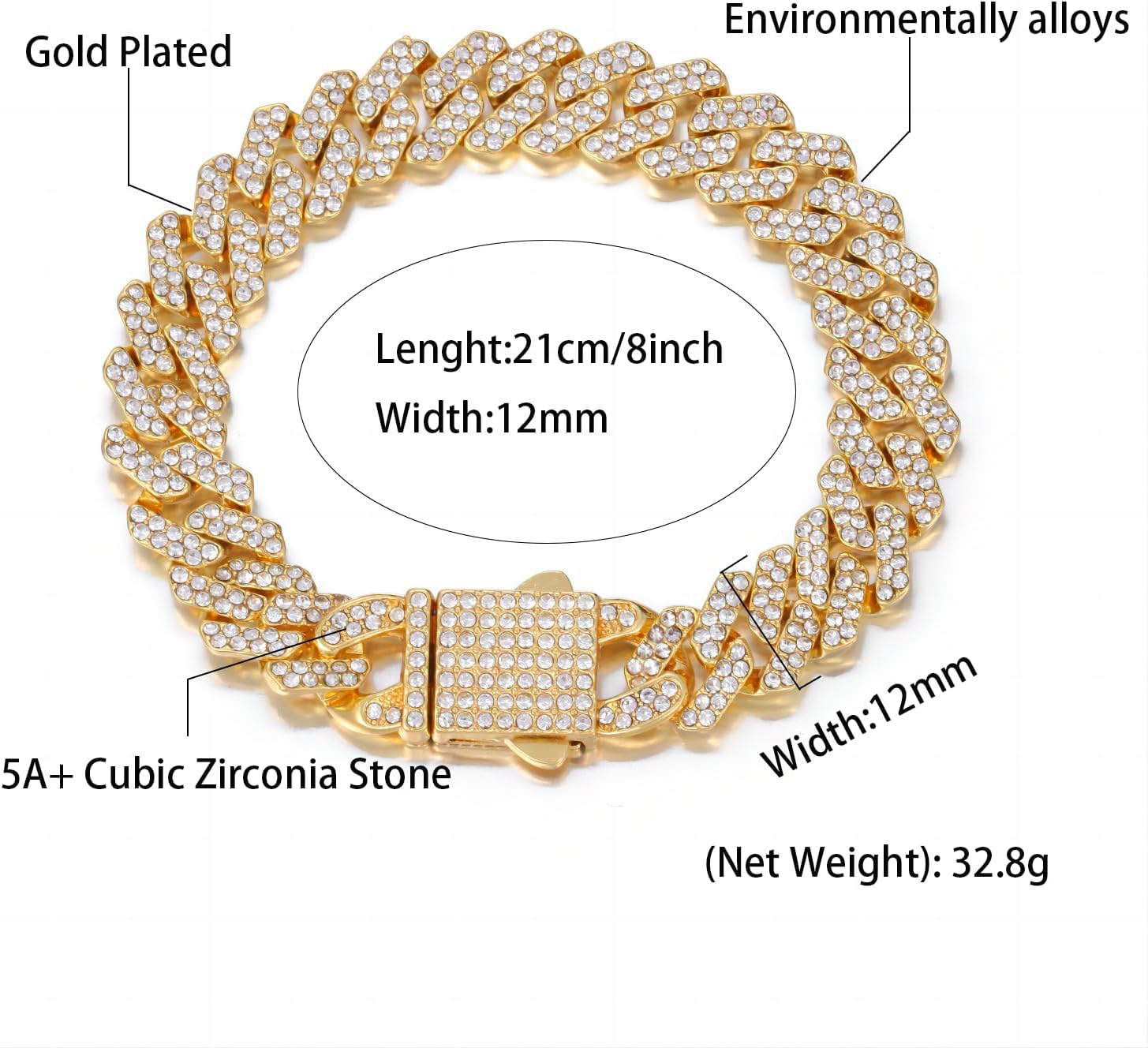 Cuban Link Chain Mens Ice Out Miami Cuban Necklace Silver/Gold Plated Bling Cubic Zirconia Hip Hop Chain for Women - Image 5