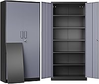 Vista 10 de SISESOL Gabinete de Almacenamiento de Metal Gabinete de Acero con Cerradura con 2 Estantes Ajustables, Gabinete de Oficina Gabinetes de Herramientas