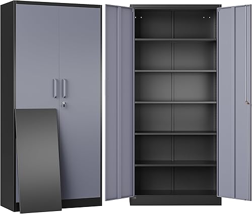 SISESOL Armario de almacenamiento con puertas y estantes, gabinete de almacenamiento de metal de 71 pulgadas con cerradura, 5 estantes ajustables,