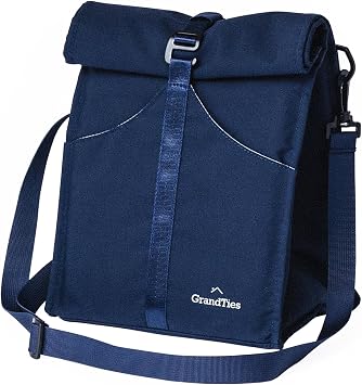 GRANDTIES Insulated Lunch Bag for Women, Men, Adult - Rolltop Leak Proof Meal Prep Lunch Box Containers, Reusable Snack Bags, Travel Cooler, Small Soft Cooler Bag, Fold Top Sandwich Bags, Blue