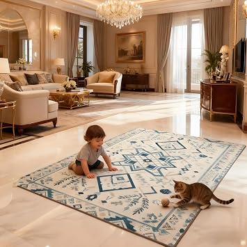 Heated Carpet Indoor, Carbon Crystal Electric Heating Carpet with Adjustable Temperatur, Electric Infrared Radiant Floor Heater for Home, Living Room, Bedroom,Yoga,B,100 * 200cm
