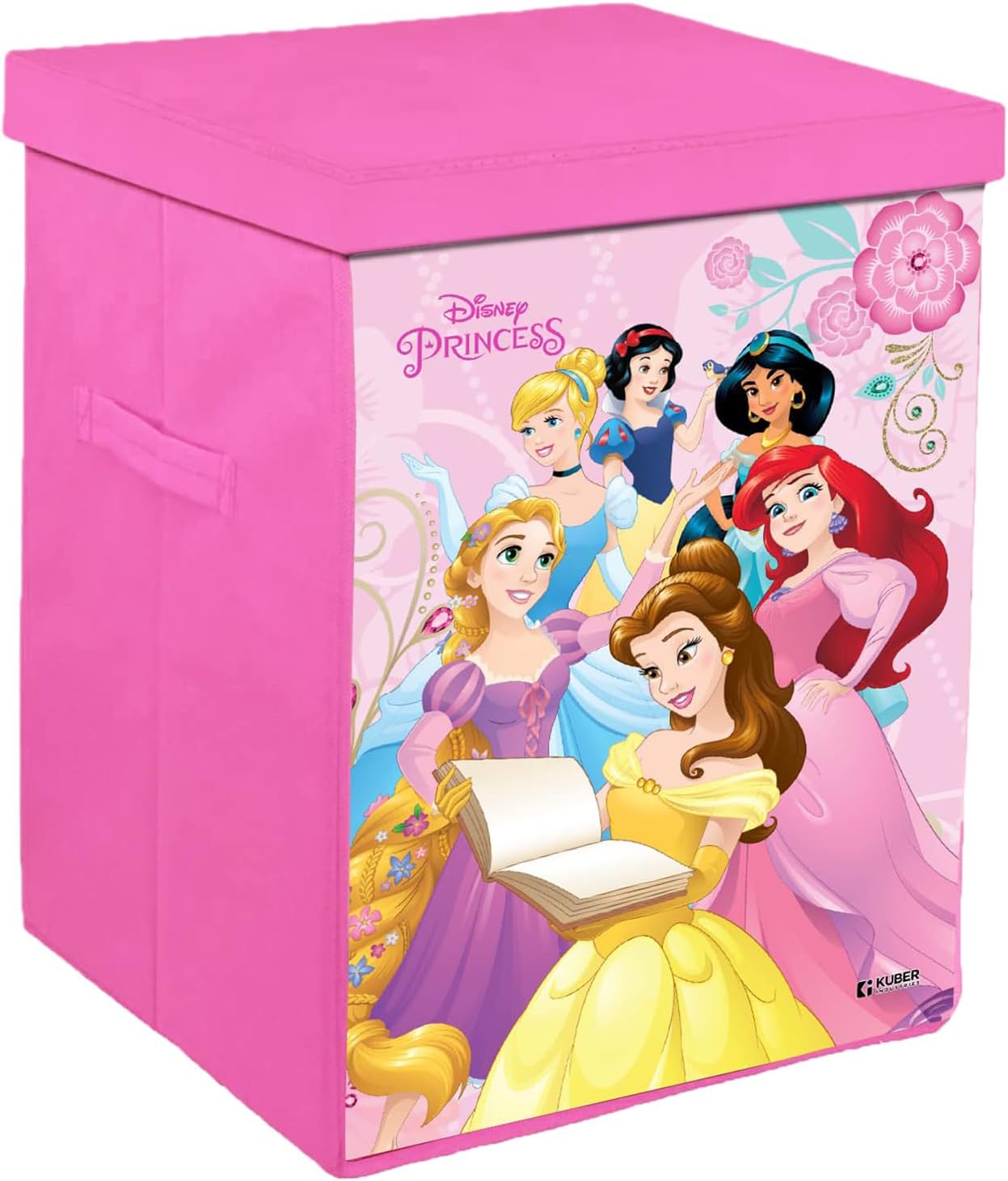 Non-Woven Foldable Laundry Basket for Clothes with Lid | Disney Princess Print | Cloth Storage Box for Washing | Toy Storage Organizer | 45 LTR | Pink, 37x37x49 cm