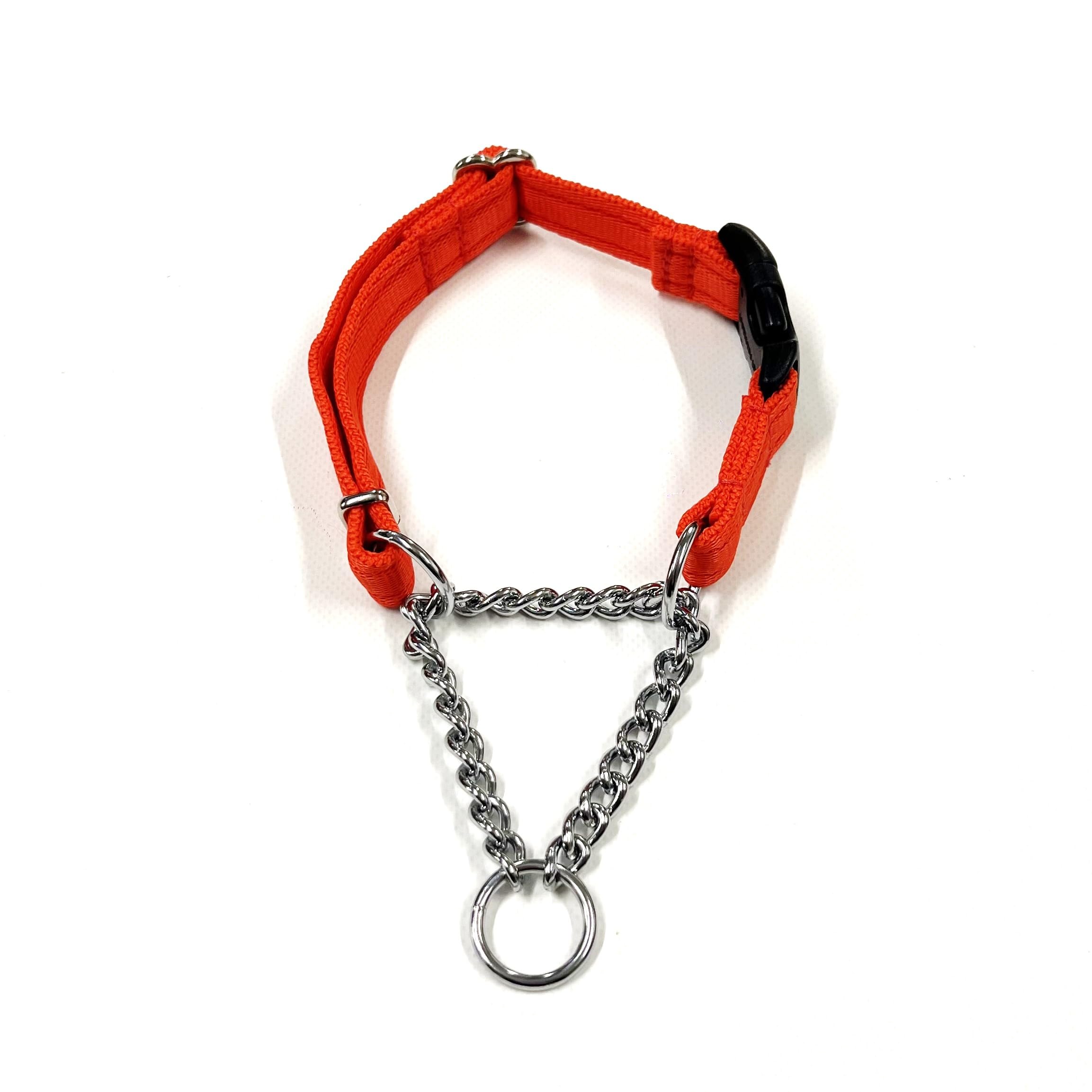 Adjustable Half Check Chain Dog Collar 20mm With Curved Side Release Buckle (Large, Orange) — image 1