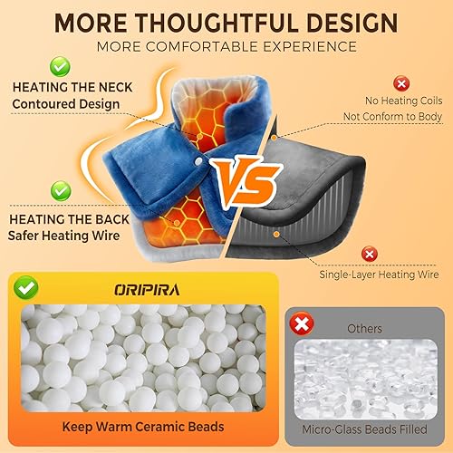 Miniatura 3 de Almohadillas térmicas para cuello, hombros y espalda, almohadilla térmica eléctrica con peso para aliviar el dolor más profundo, 6 ajustes de calor,