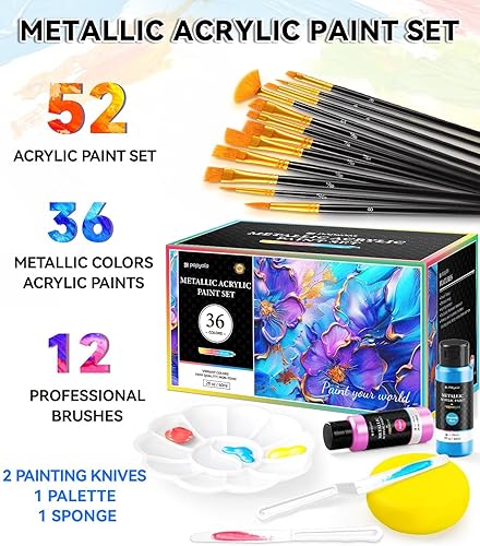 Miniatura 85 de POPYOLA Juego de 40 piezas de pintura acrílica con 12 pinceles, 2 cuchillos, paleta y esponja, 24 colores (2.3 onzas líquidas, 2 onzas), pintura