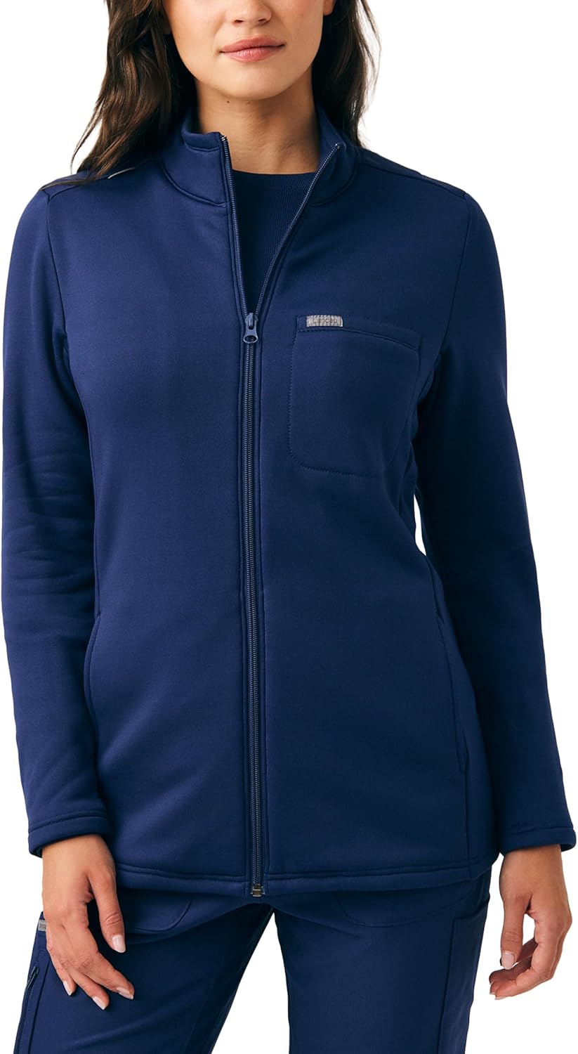 Landau Forward Women’s Slim Fit 5-Pocket Stretch Zip-Front Scrub Jacket with Knit Panels LJ708