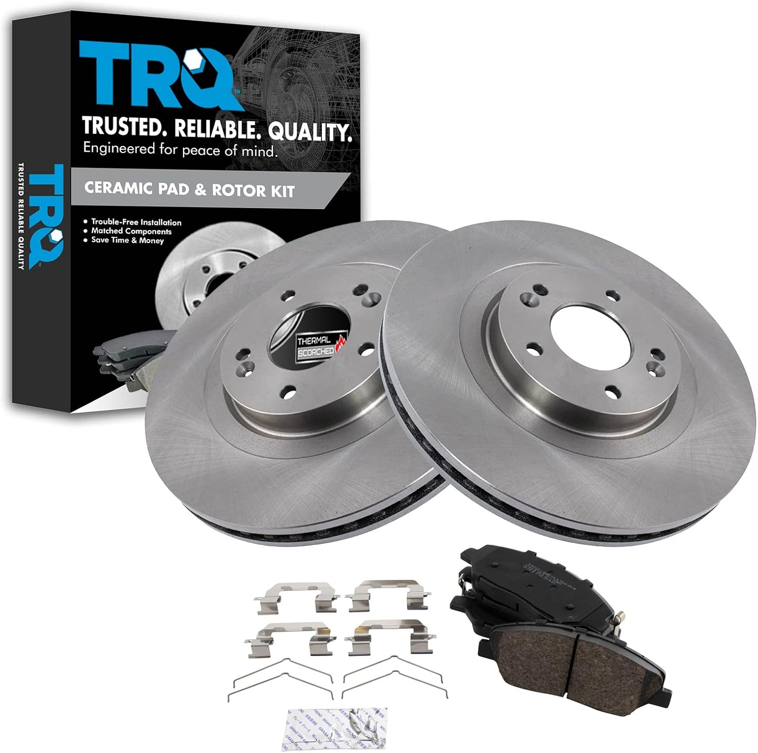 TRQ Front Brake Pad & Rotor Kit Brake Pads Brake Rotor Ceramic Compatible with 2017-2018 Hyundai Santa Fe 2019 Santa Fe XL