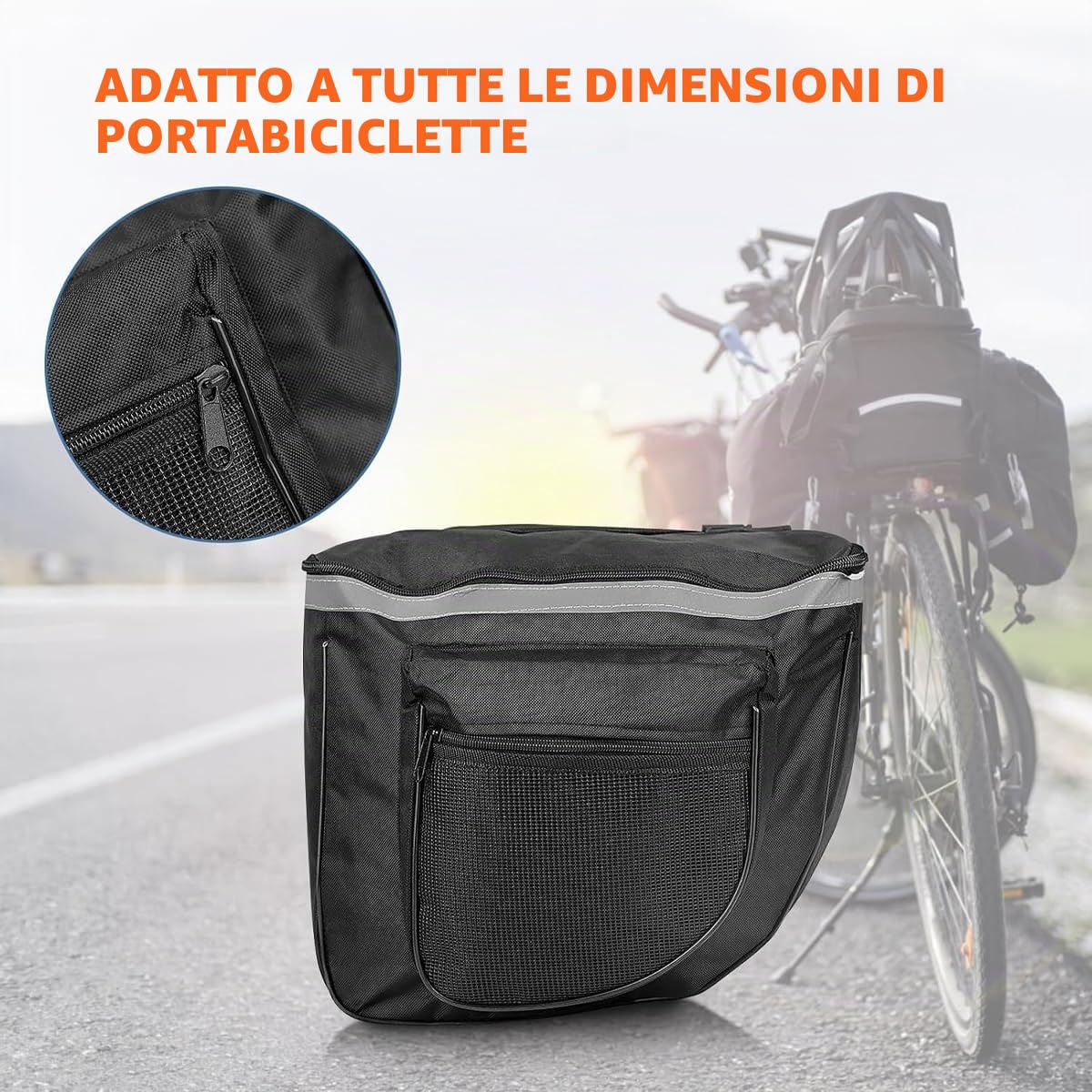 Borsa portapacchi posteriore per bicicletta, 45 l, impermeabile, con cerniera, 37 x 30 x 26 cm, con tasca laterale extra e maniglia per il trasporto
