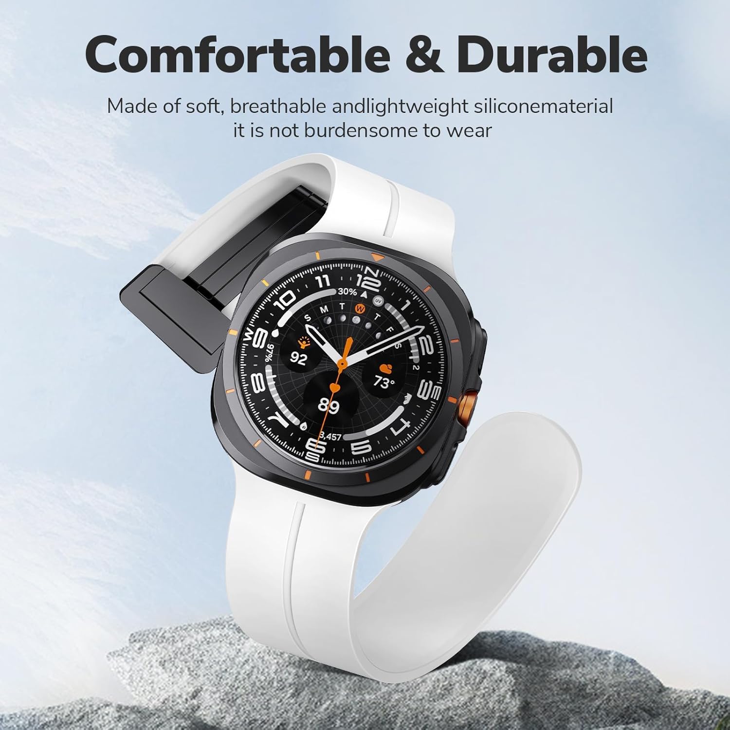 ANCOOL for Samsung Galaxy Watch Ultra Bands 47mm, Soft Silicone Sport Magnetic Band for Samsung Galaxy Ultra Watch Band for Men Women, White - Image 6