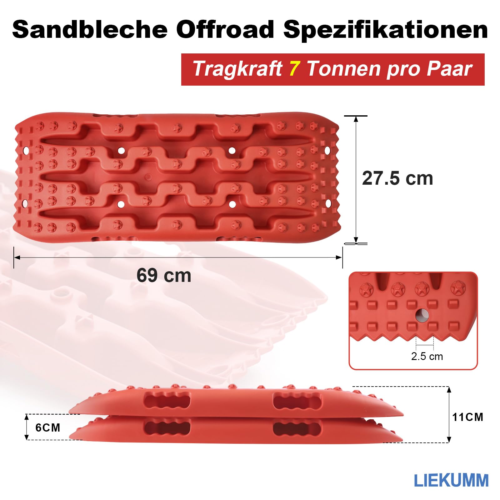 LIEKUMM 2 piezas de placas de arena, 69 cm Tamaño pequeño placas de arena para todo terreno para arena, lodo, nieve, 7 T ayuda al arranque para caravanas para coches, camiones, vehículos todo terreno