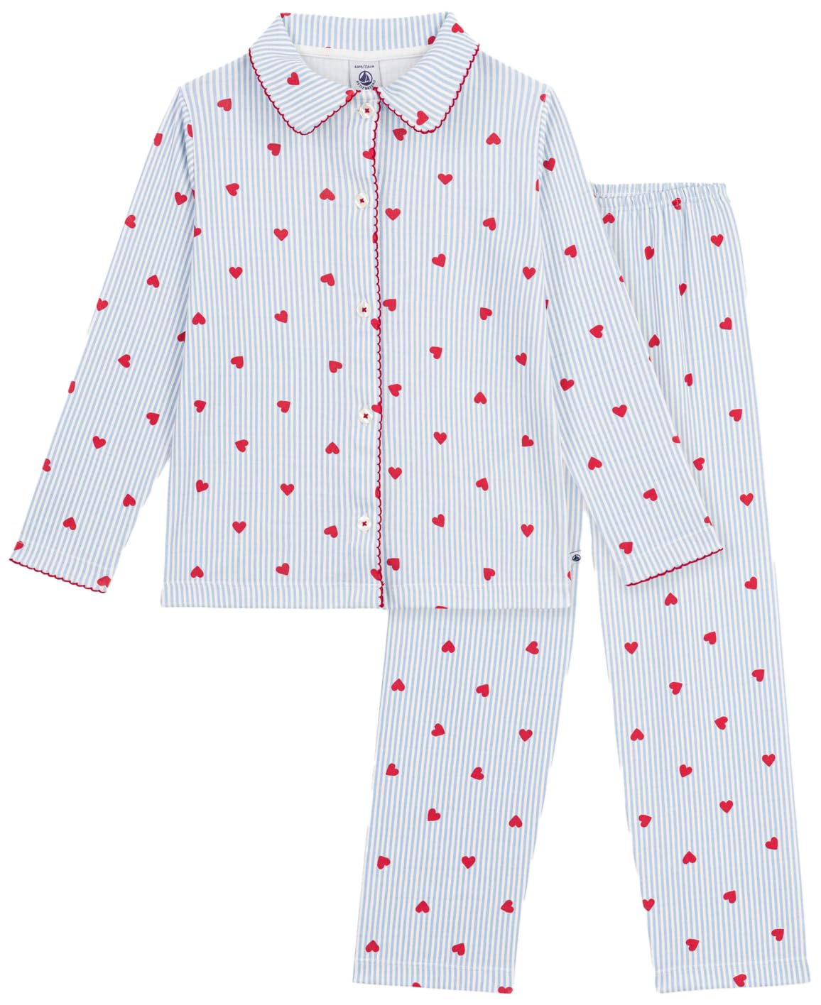 Petit Bateau Pigiama Abbottonato Bambino in Cotone a Cuori, 10A, Bianco/Multico