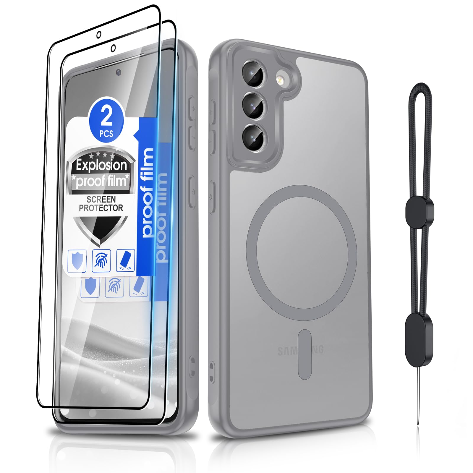 Dizn for Samsung Galaxy S21 Plus Case:[𝐍𝐨𝐭 𝐅𝐢𝐭 𝐒𝟐𝟏] with Explosion-Proof Film,Fit for Mag-Safe,Matte Translucent &amp; Military-Grade Shockproof Protective for S21 Plus 5G,Grey