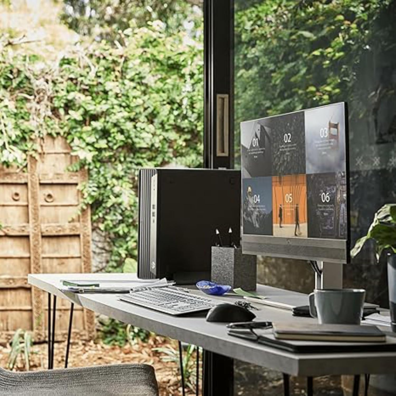 HP Elite 805 G9 SFF Business Desktop Computer, AMD 6-Core Ryzen 5 CPU (Up to 5.0GHz), 16GB DDR5 RAM, 1TB PCIe SSD, Radeon 740M Graphics, Dual 4K Display Support, Wired KB & Mouse, AI-Powered NPU