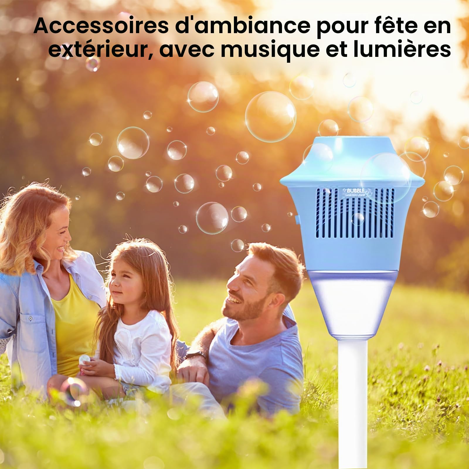 Lampe à bulles de jardin, machine à bulles d'extérieur avec lumière et musique, machine à bulles électrique rechargeable avec plus de 20 000 bulles par minute, pour jardin, fête, enfants (rouge)