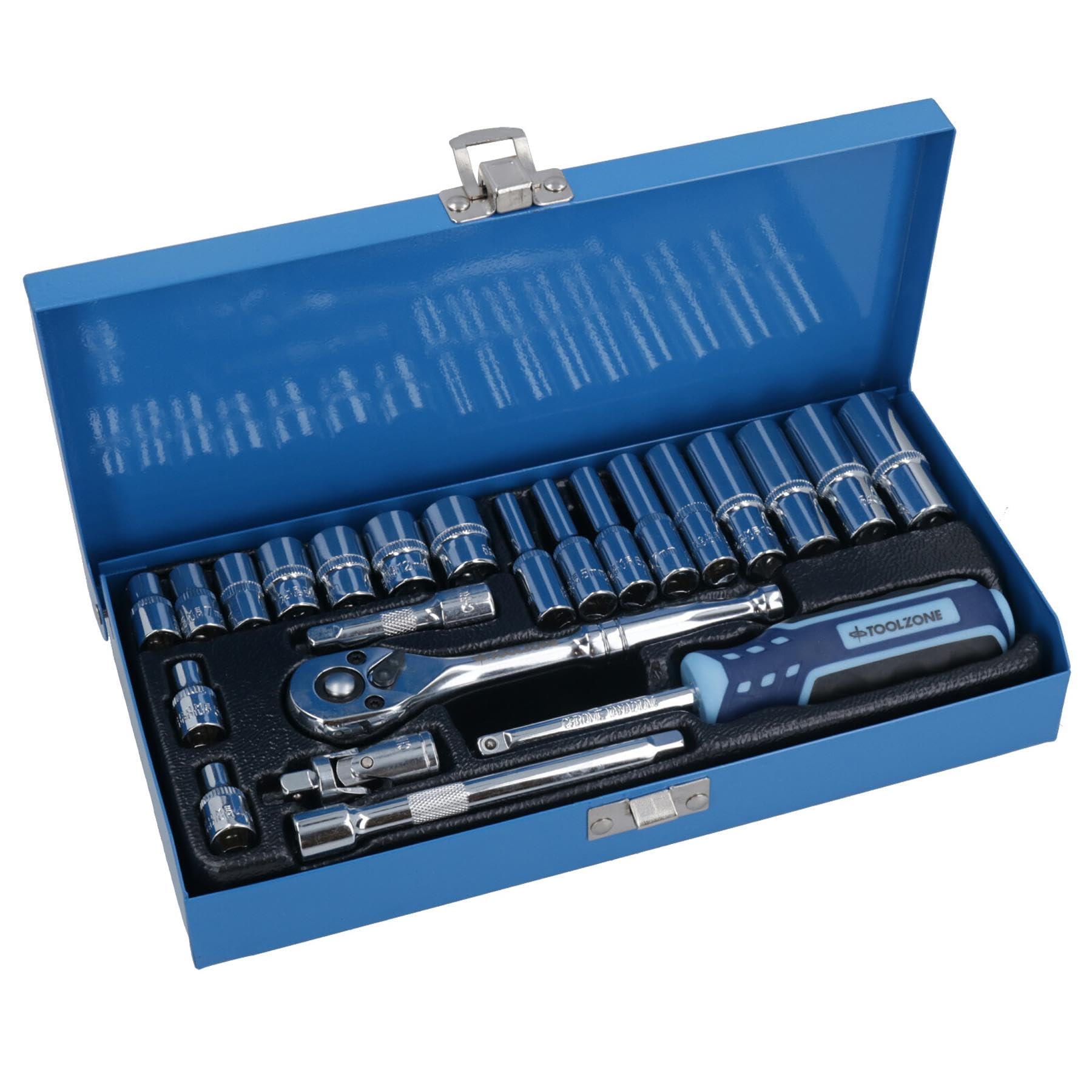 1/4-Zoll-Antrieb, 23-teiliges metrisches Steckschlüssel-Set, flache tiefe Stecknüsse, Ratschenverlängerung UJ