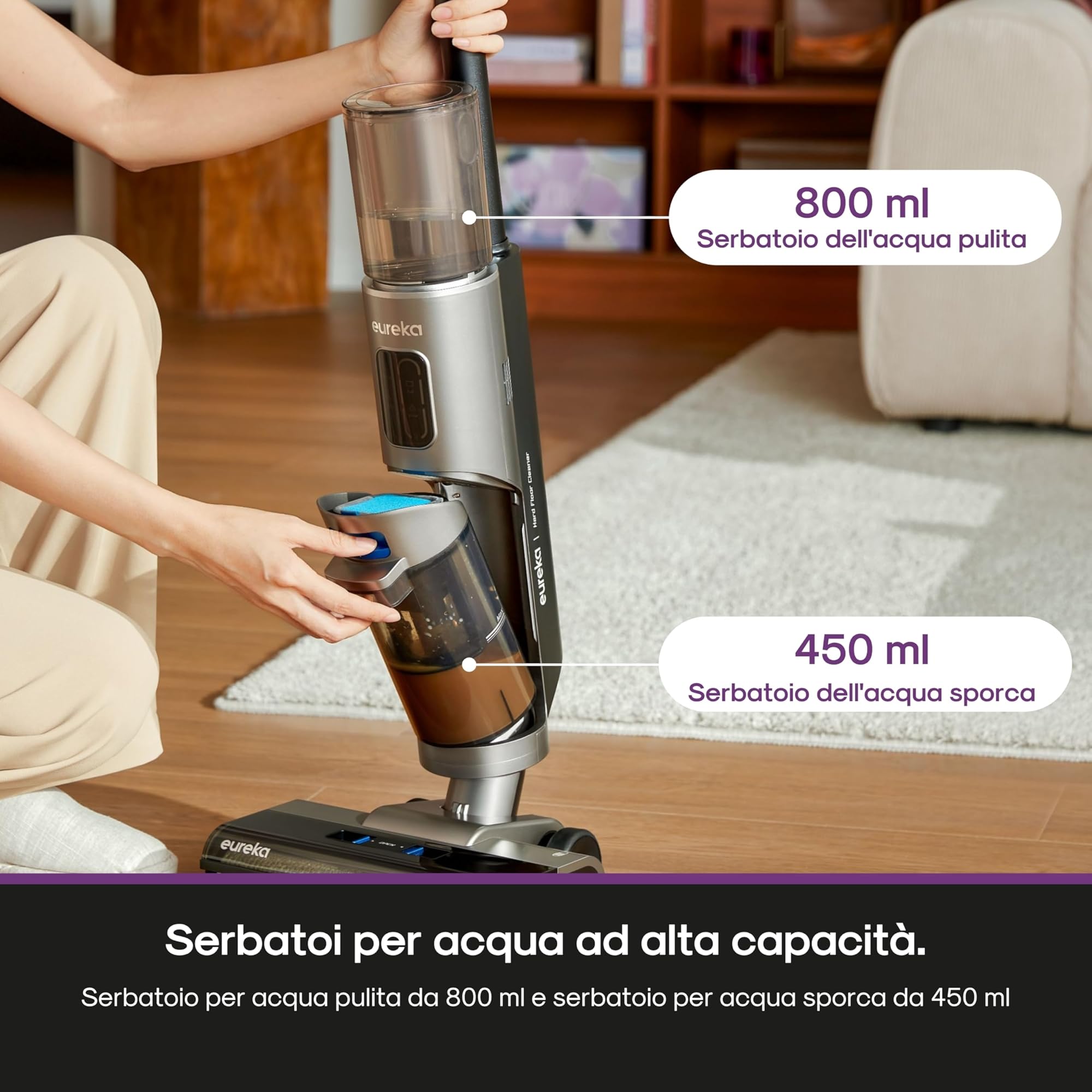 Eureka Rapidwash NEW430 Aspirapolvere e Lavapavimenti Intelligente,Aspirapolvere Lavapavimenti Senza Fili,Scopa Elettrica Design Leggero per Multisuperficie,Peli di animali domestici,Pulizia dei bordi