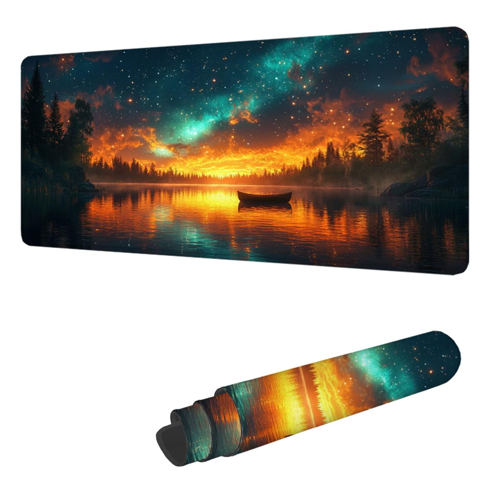 Podkładka pod mysz do gier gwiaździste niebo Podkładka pod mysz XXL 1400 x 600 mm, podkładka pod mysz pod biurko podkładka pod mysz nad jeziorem z antypoślizgową gumową podstawą, wodoodporna szyta