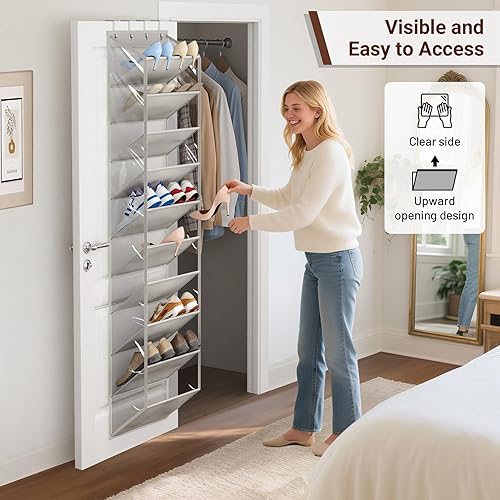 Miniatura 3 de SLEEPING LAMB Organizador de zapatos de 10 niveles sobre la puerta con bolsillos profundos transparentes, zapatero colgante para almacenamiento en