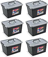Kit 6 Caixas Organizadoras 50 Litros Preta C/Tampa e Rodas 25167 Arqplast