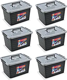 Kit 6 Caixas Organizadoras 50 Litros Preta C/Tampa e Rodas 25167 Arqplast