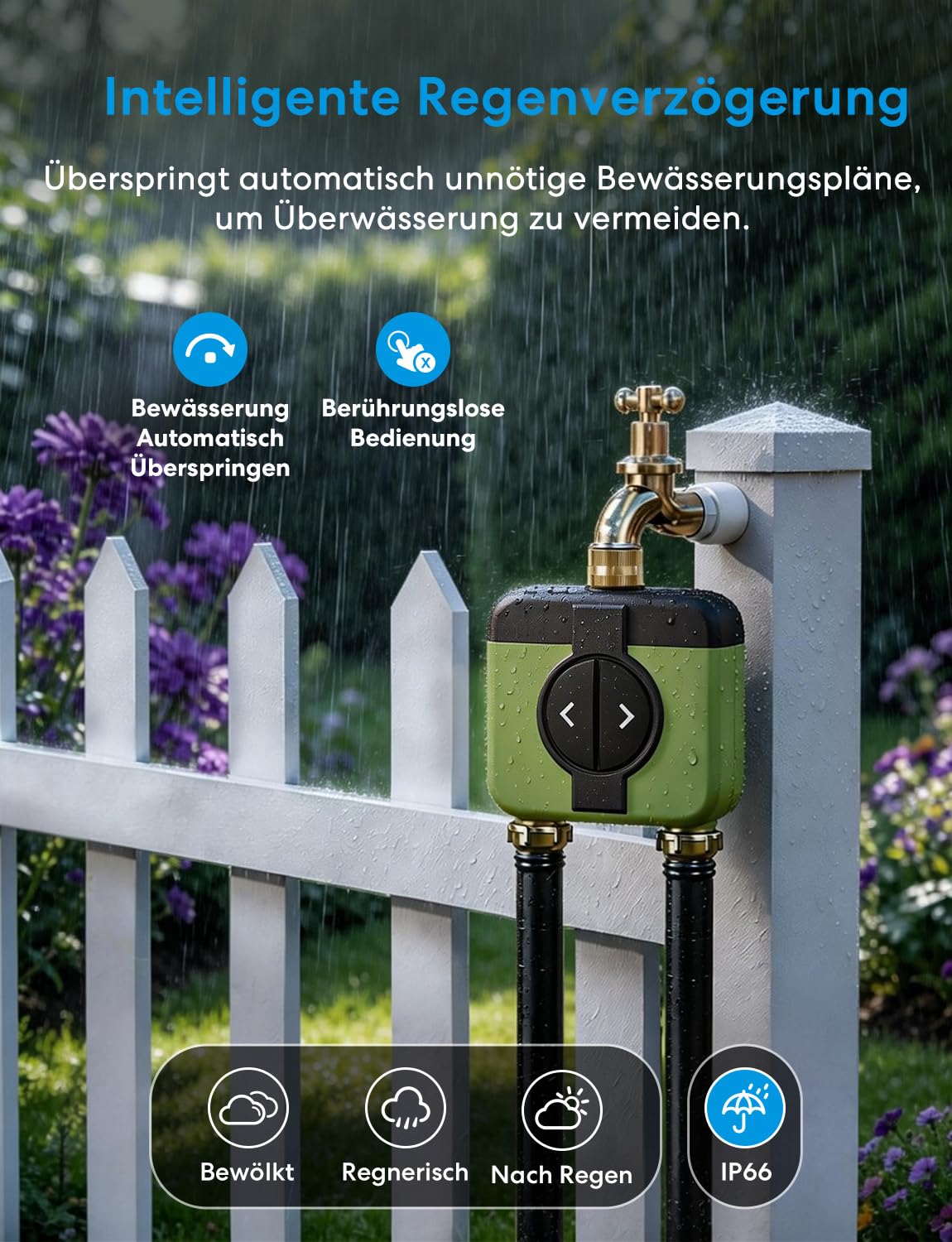 Meross Bewässerungscomputer WLAN 2 Ausgänge MST200, Automatische Bewässerung & Fernsteuerung, Regenverzögerung & Wasserverbrauchsmonitor, kompatibel mit Apple Home, Alexa & Google Home, Grün, 2.4GHz