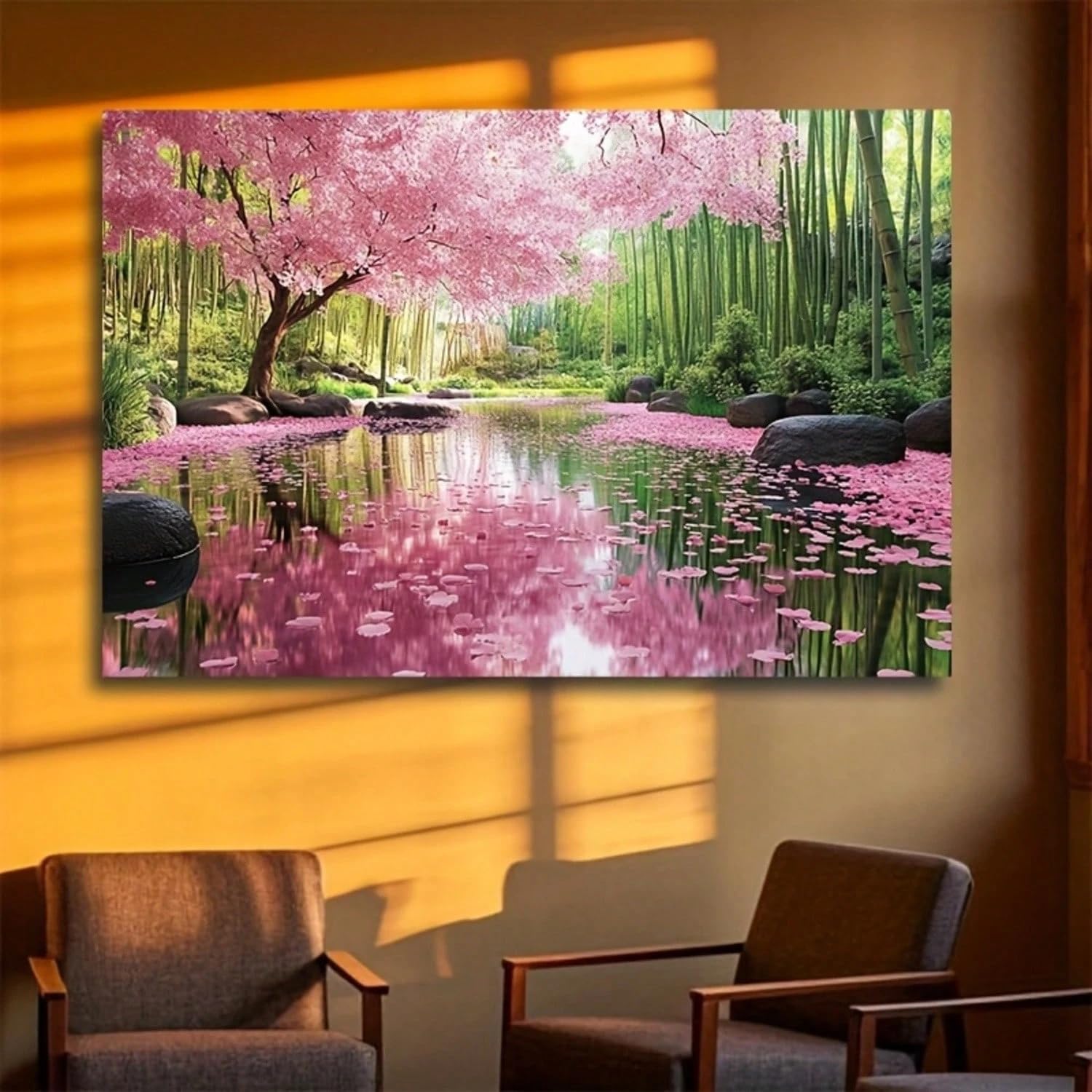 Tableau fleurs et arbres roses pour décoration de chambre zen - 7