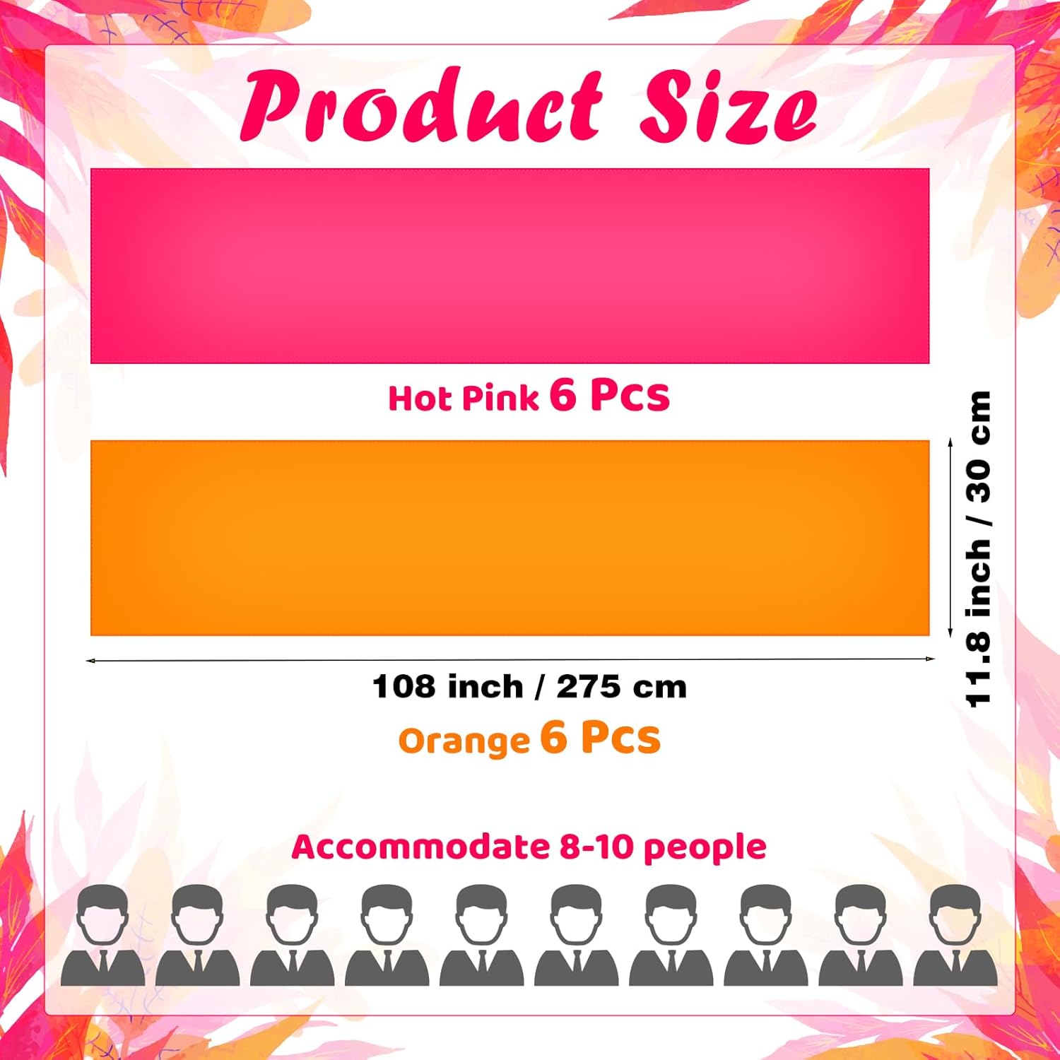 12 Pcs Hot Pink and Orange Satin Table Runner Summer Party Decorations 108" Long Table Party Supply for Wedding Bachelorette Graduation Bridal Sunset Decor