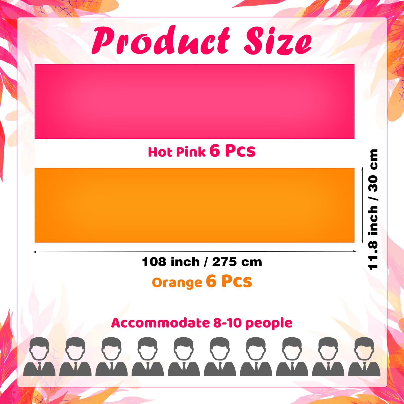 Tischläufer in Hot Pink und Orange, Herbst-Party-Dekorationen, 274,3 cm lang, Tisch-Partyzubehör für Sonnenuntergang, Herbst, Erntedankfest, Brautschmuck, Hochzeitsdekoration, 12 Stück