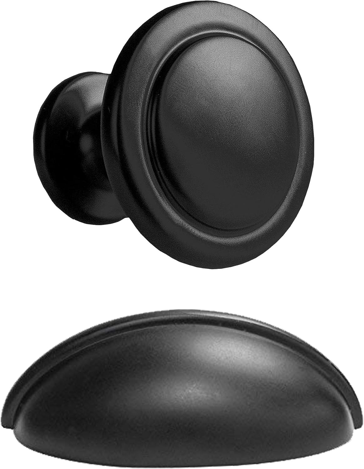 Ilyapa Flat Black Cabinet Knobs - 1 1/4 Inch Round Drawer Handles & Matte Black Kitchen Cabinet Pulls - 3 Inch Hole Center Bin Cup Drawer Handles