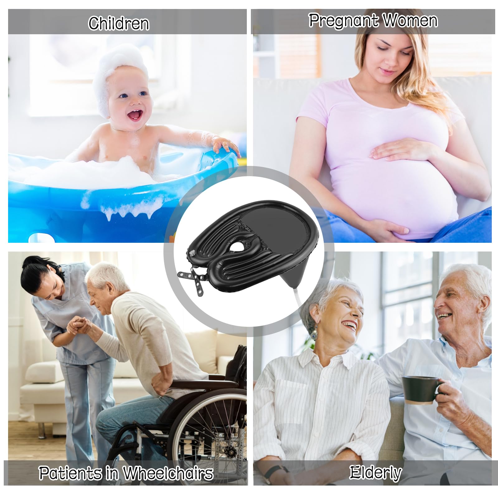 Lavabo inflable, AolKee lavacabezas portatil para casa, champú para discapacitados, ancianos, mujeres embarazadas, con bomba de aire, tubo inflable, pegatinas de mantenimiento de pvc, negro