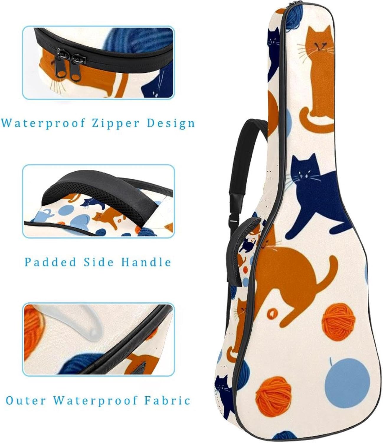 40/41/42-inch Cute Animals Acoustic Guitar Bag With Adjustable Shoulder Strap And 2 Storage Bags. Guitar Bag With Back Hanging Loop, Electric, and Classical Guitars