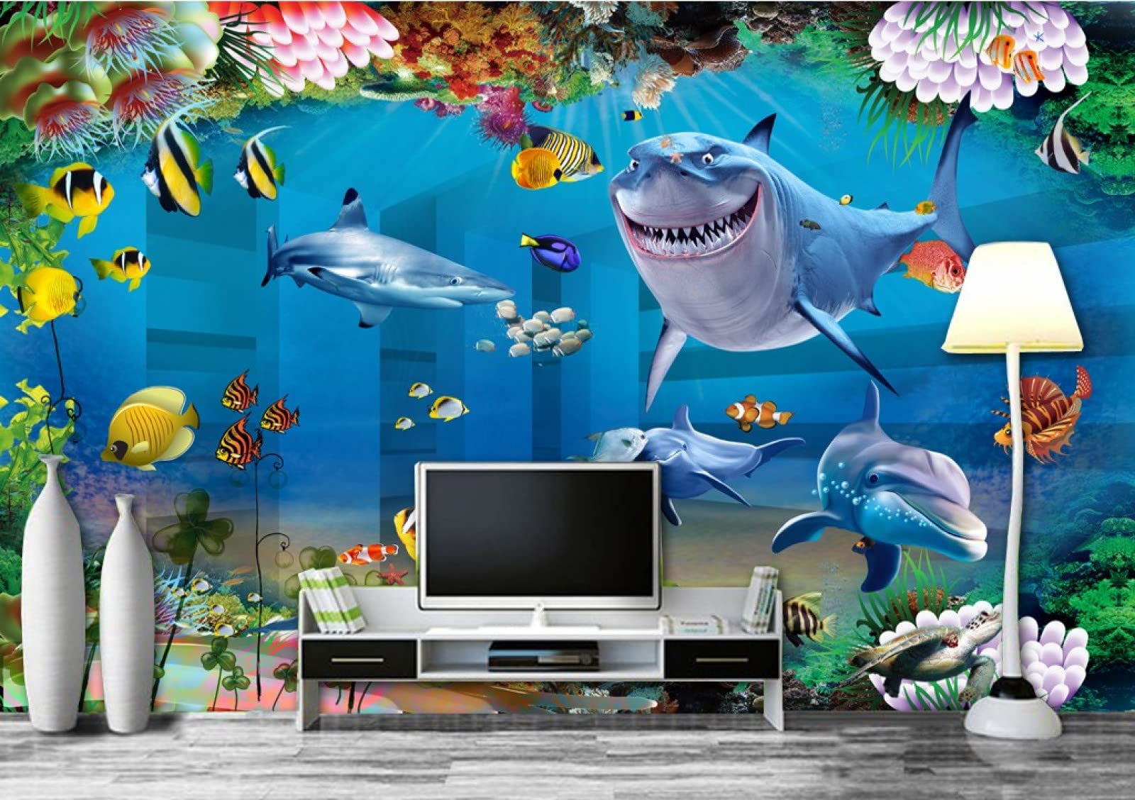 Carta Da Parati 3D Mondo Subacqueo Squali Delfini Sogno Carta Da Parati Camera Letto Moderna Fotomurali 3D Gigante Murale Decorazione