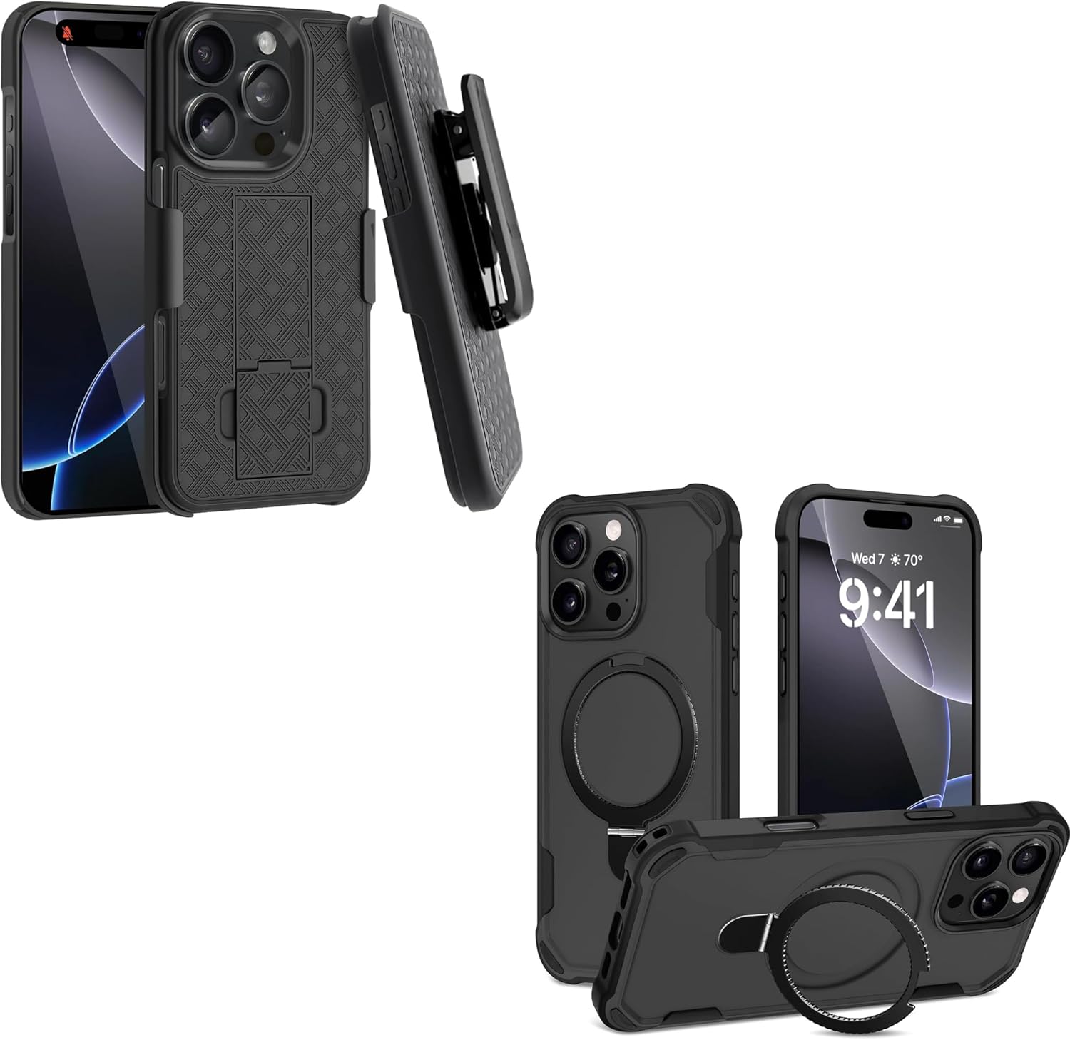 Fingic for iPhone 16 Pro Max Case with Belt Clip Holster+ for iPhone 16 Pro Max Case Compatible with Mag-Safe