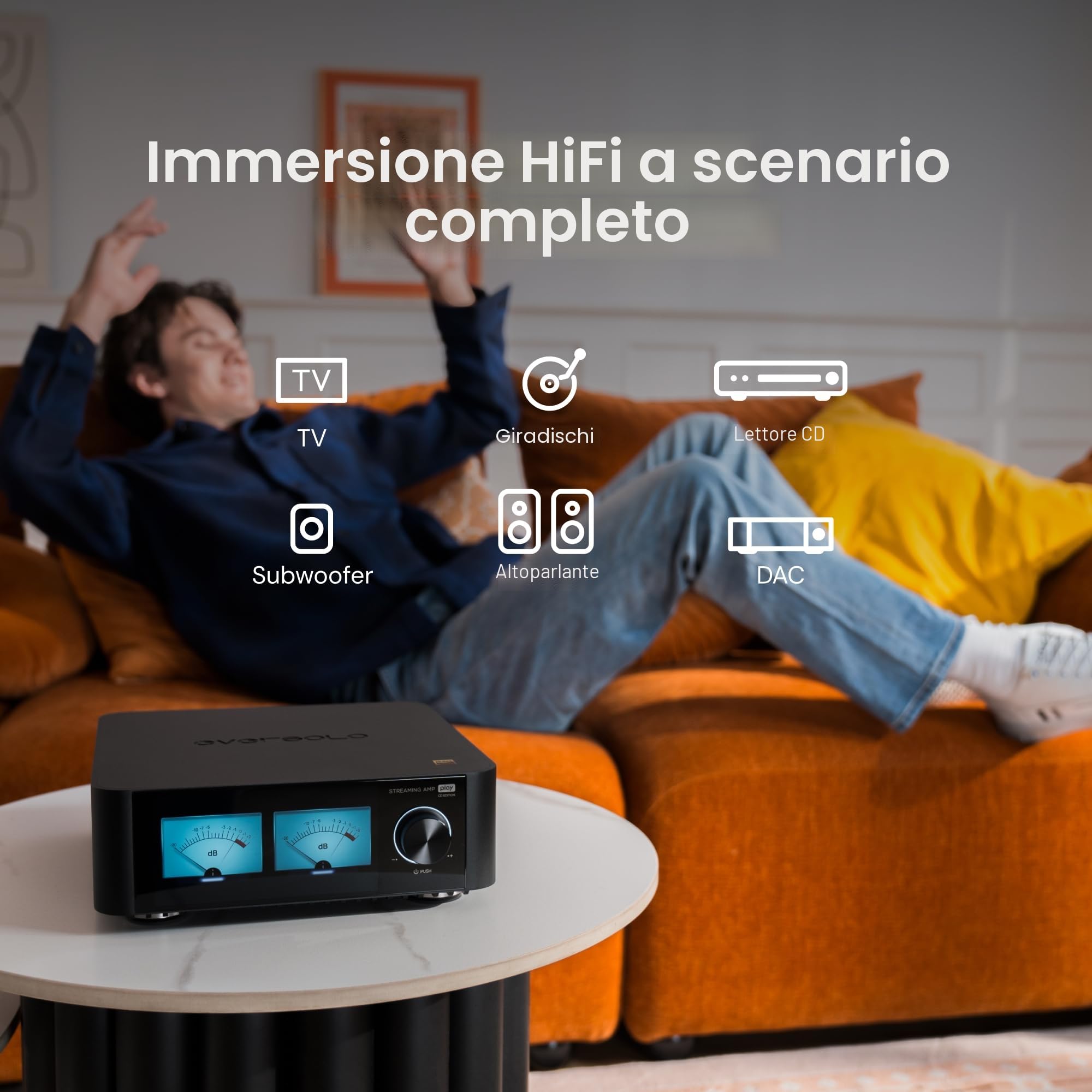 EVERSOLO Riproduci lo streamer musicale tutto in uno con amplificatore | Touch screen da 5,5 pollici, supporto per la correzione multi stanza e stanza, Stream Tidal, Qobuz, Amazon Music e altro | Nero