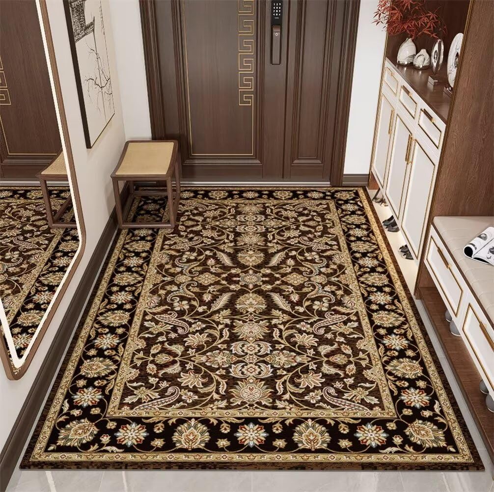 Tapis de couloir antidérapant et résistant à l'usure au motif floral vintage