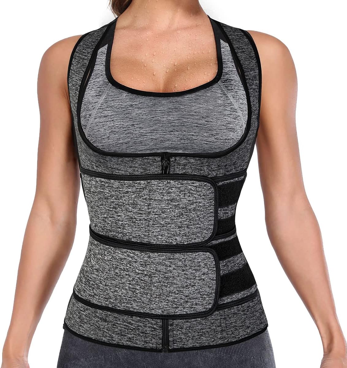 Buy Slimbelle Neoprene Sauan Sweat Waist Trainer Vest Slimming Zipper Waist Trimmer Tank Top With 2 Belts Weight Loss Body Shaper Online In Indonesia B08yvg3q2r
